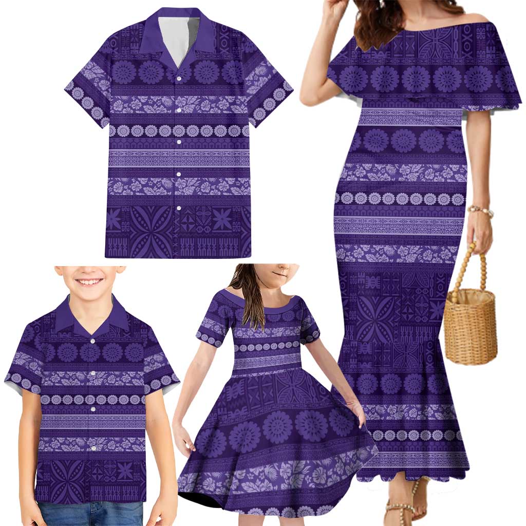 Fiji Marau na Kerisimasi Family Matching Mermaid Dress and Hawaiian Shirt Purple Tapa Masi Inspired Christmas - Polynesian Pride