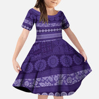 Fiji Marau na Kerisimasi Family Matching Off The Shoulder Long Sleeve Dress and Hawaiian Shirt Purple Tapa Masi Inspired Christmas LT9 Daughter's Dress Purple - Polynesian Pride