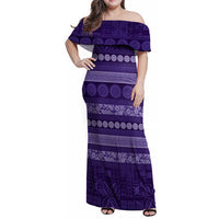 Fiji Marau na Kerisimasi Family Matching Off Shoulder Maxi Dress and Hawaiian Shirt Purple Tapa Masi Inspired Christmas LT9 Mom's Dress Purple - Polynesian Pride