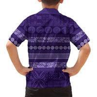 Fiji Marau na Kerisimasi Family Matching Off Shoulder Short Dress and Hawaiian Shirt Purple Tapa Masi Inspired Christmas LT9 - Polynesian Pride