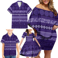 Fiji Marau na Kerisimasi Family Matching Off Shoulder Short Dress and Hawaiian Shirt Purple Tapa Masi Inspired Christmas LT9 - Polynesian Pride