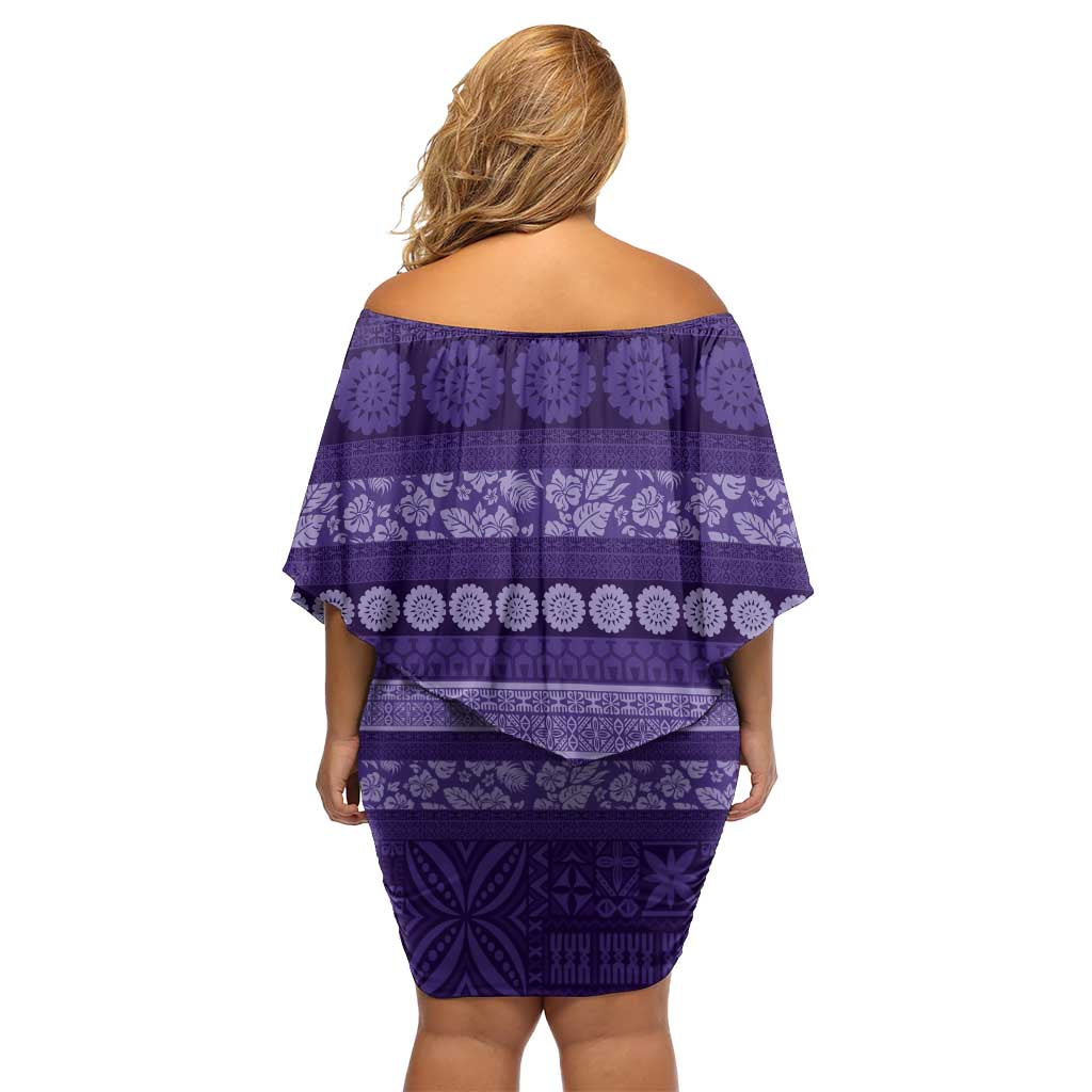 Fiji Marau na Kerisimasi Family Matching Off Shoulder Short Dress and Hawaiian Shirt Purple Tapa Masi Inspired Christmas LT9 - Polynesian Pride