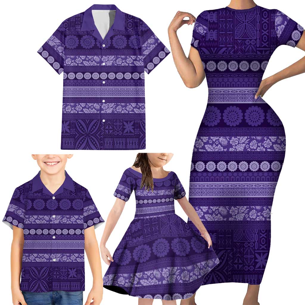 Fiji Marau na Kerisimasi Family Matching Short Sleeve Bodycon Dress and Hawaiian Shirt Purple Tapa Masi Inspired Christmas LT9 - Polynesian Pride