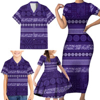 Fiji Marau na Kerisimasi Family Matching Short Sleeve Bodycon Dress and Hawaiian Shirt Purple Tapa Masi Inspired Christmas LT9 - Polynesian Pride