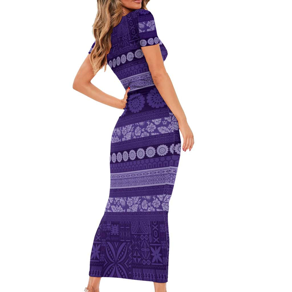 Fiji Marau na Kerisimasi Family Matching Short Sleeve Bodycon Dress and Hawaiian Shirt Purple Tapa Masi Inspired Christmas LT9 - Polynesian Pride