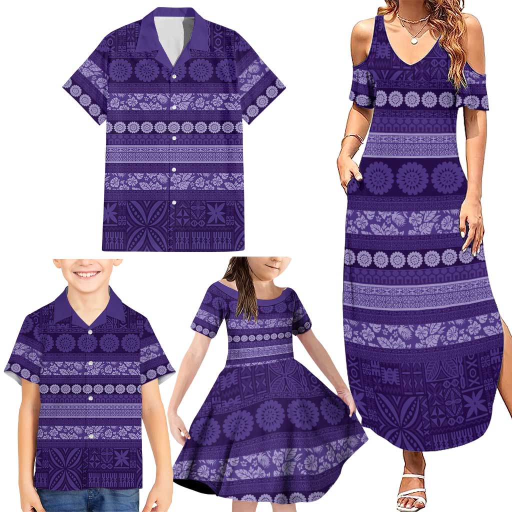 Fiji Marau na Kerisimasi Family Matching Summer Maxi Dress and Hawaiian Shirt Purple Tapa Masi Inspired Christmas LT9 - Polynesian Pride