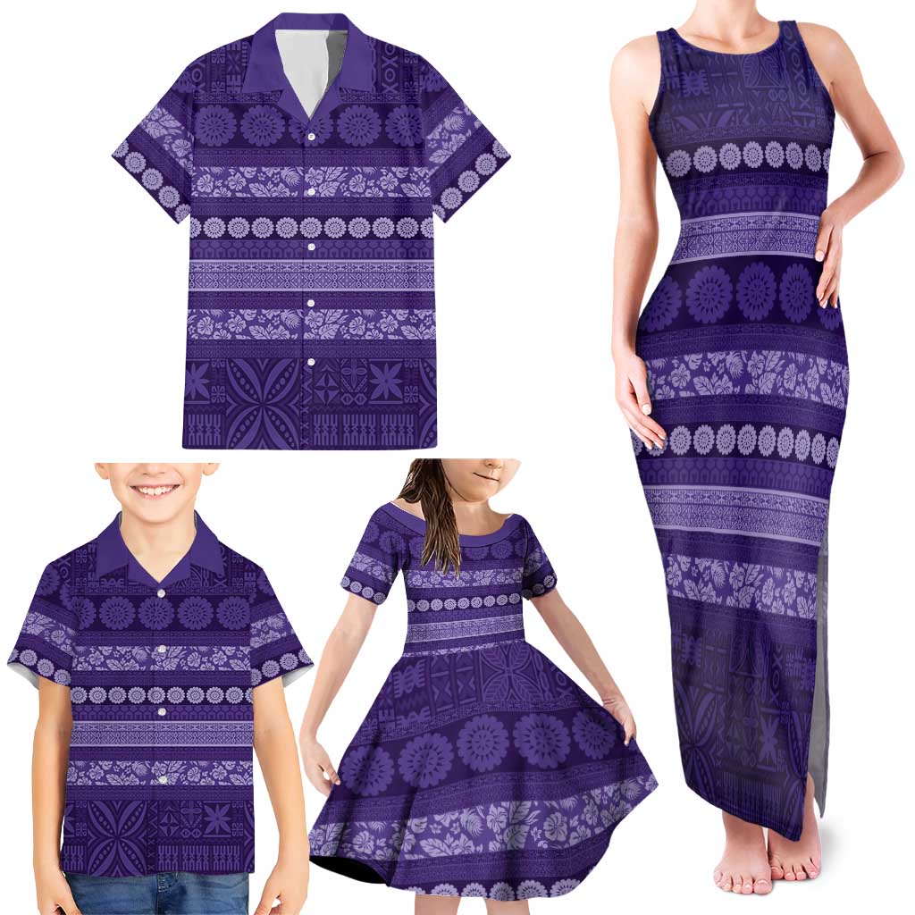 Fiji Marau na Kerisimasi Family Matching Tank Maxi Dress and Hawaiian Shirt Purple Tapa Masi Inspired Christmas LT9 - Polynesian Pride
