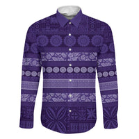 Fiji Marau na Kerisimasi Family Matching Tank Maxi Dress and Hawaiian Shirt Purple Tapa Masi Inspired Christmas LT9 Dad's Shirt - Long Sleeve Purple - Polynesian Pride