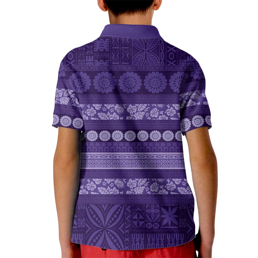 Fiji Marau na Kerisimasi Kid Polo Shirt Purple Tapa Masi Inspired Christmas - Polynesian Pride