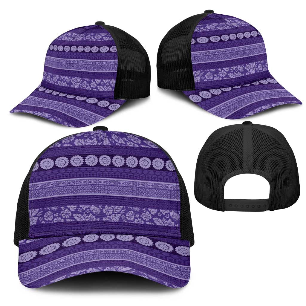 Fiji Marau na Kerisimasi Mesh Trucker Cap Purple Tapa Masi Inspired Christmas - Polynesian Pride