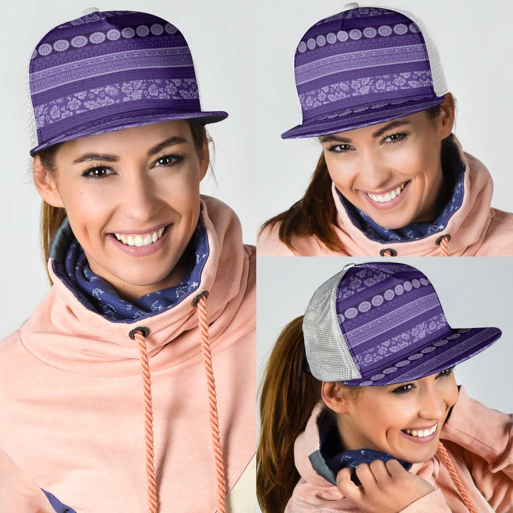 Fiji Marau na Kerisimasi Mesh Trucker Cap Purple Tapa Masi Inspired Christmas - Polynesian Pride