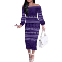Fiji Marau na Kerisimasi Off The Shoulder Long Sleeve Dress Purple Tapa Masi Inspired Christmas LT9 Women Purple - Polynesian Pride