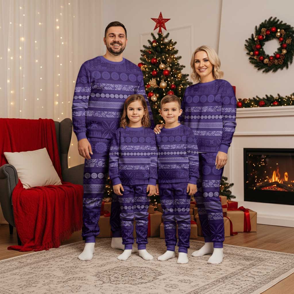 Fiji Marau na Kerisimasi Christmas Pajama Set Purple Tapa Masi Inspired Christmas - Polynesian Pride