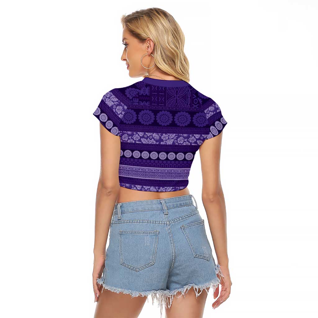 Fiji Marau na Kerisimasi Raglan Cropped T Shirt Purple Tapa Masi Inspired Christmas - Polynesian Pride
