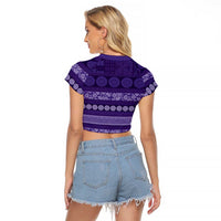 Fiji Marau na Kerisimasi Raglan Cropped T Shirt Purple Tapa Masi Inspired Christmas - Polynesian Pride