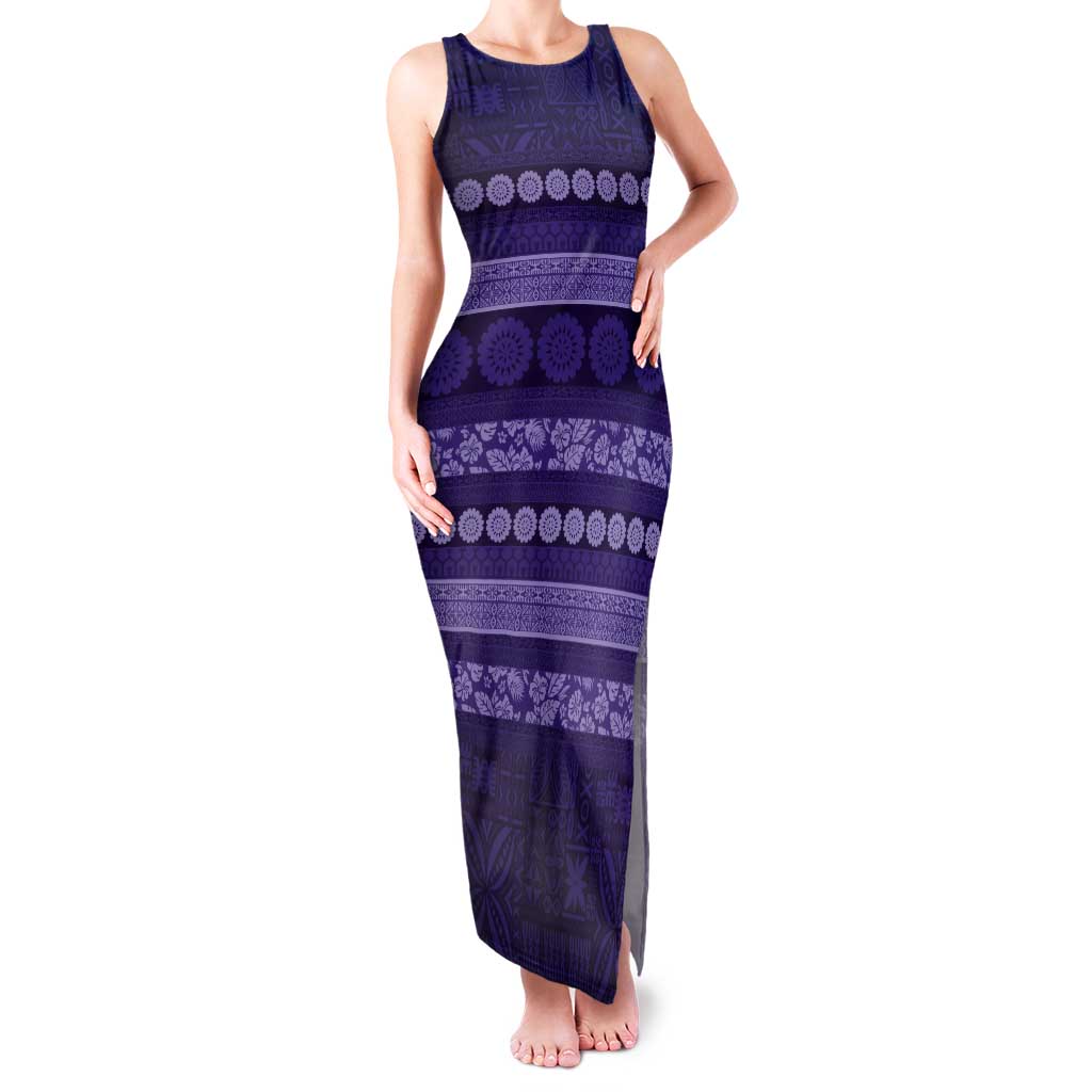 Fiji Marau na Kerisimasi Tank Maxi Dress Purple Tapa Masi Inspired Christmas - Polynesian Pride