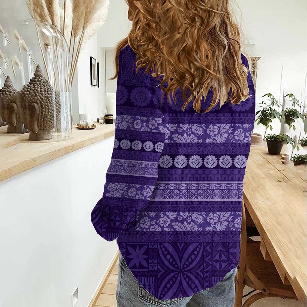 Fiji Marau na Kerisimasi Women Casual Shirt Purple Tapa Masi Inspired Christmas LT9 - Polynesian Pride