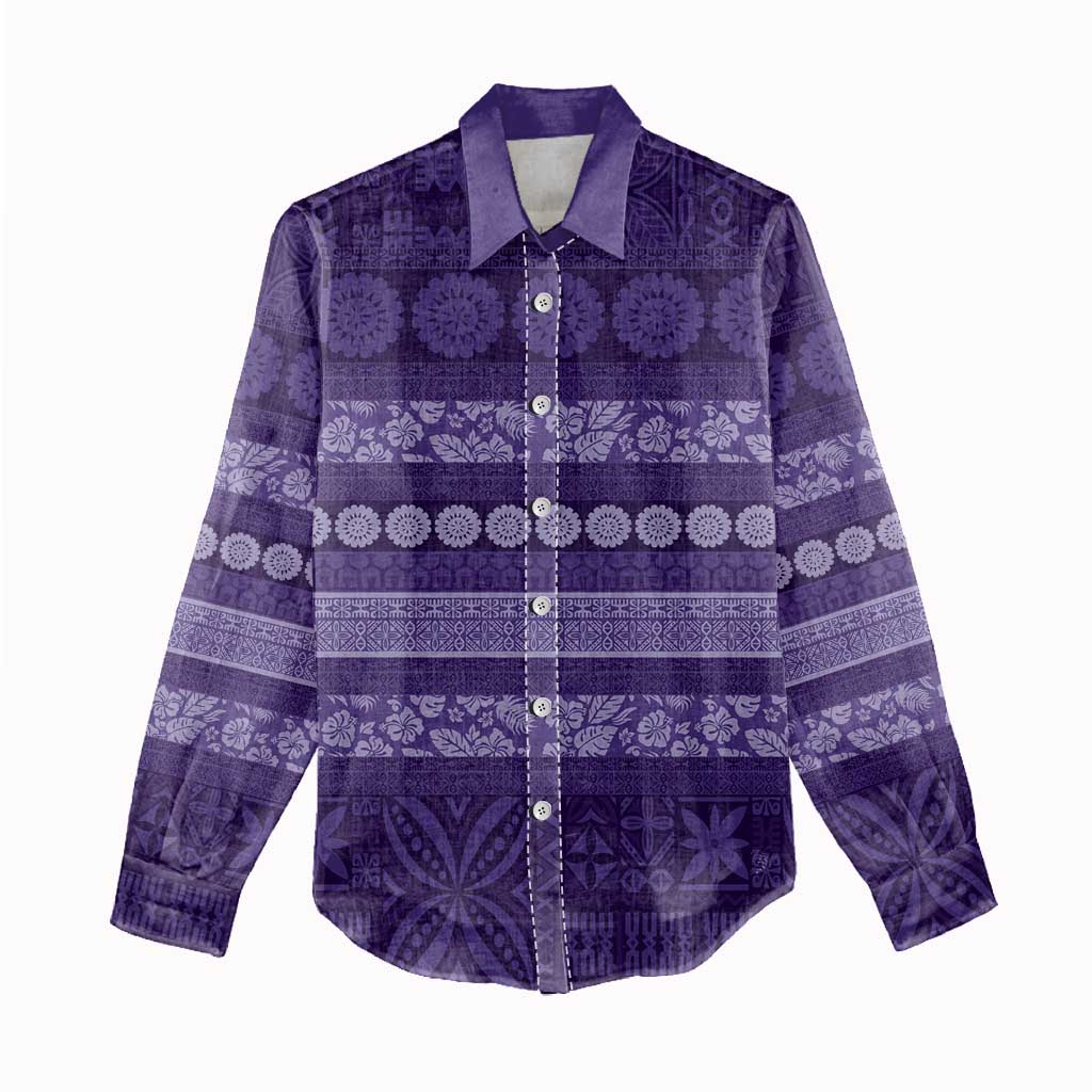Fiji Marau na Kerisimasi Women Casual Shirt Purple Tapa Masi Inspired Christmas LT9 - Polynesian Pride