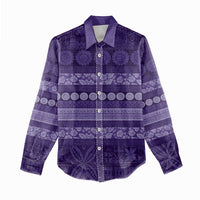Fiji Marau na Kerisimasi Women Casual Shirt Purple Tapa Masi Inspired Christmas LT9 - Polynesian Pride