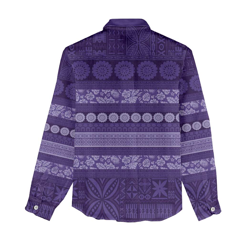 Fiji Marau na Kerisimasi Women Casual Shirt Purple Tapa Masi Inspired Christmas LT9 - Polynesian Pride