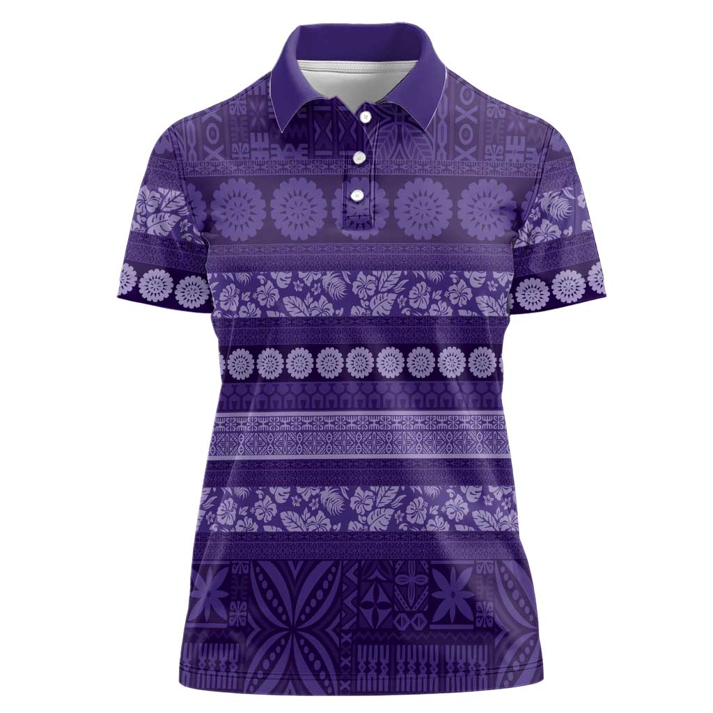 Fiji Marau na Kerisimasi Women Polo Shirt Purple Tapa Masi Inspired Christmas LT9 Female Purple - Polynesian Pride