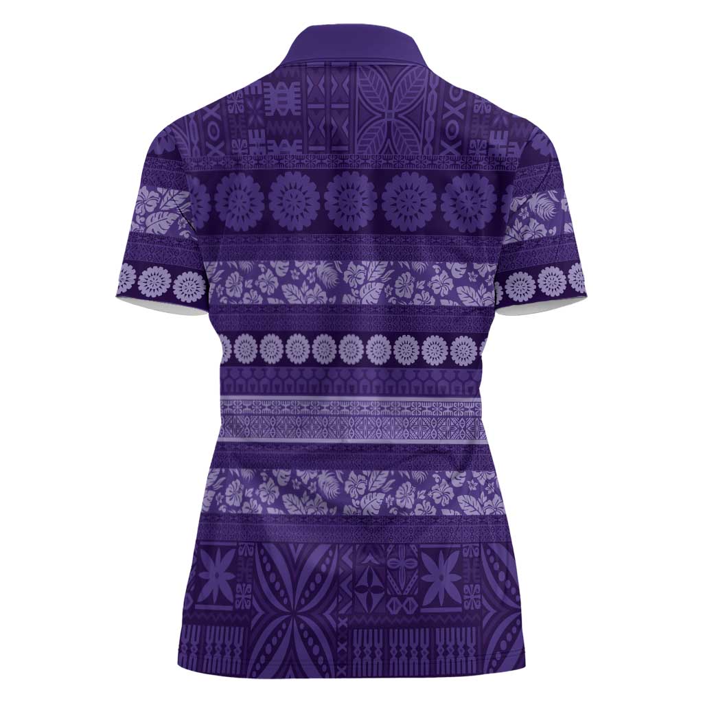Fiji Marau na Kerisimasi Women Polo Shirt Purple Tapa Masi Inspired Christmas LT9 - Polynesian Pride