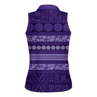 Fiji Marau na Kerisimasi Women Sleeveless Polo Shirt Purple Tapa Masi Inspired Christmas LT9 - Polynesian Pride
