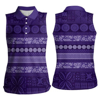 Fiji Marau na Kerisimasi Women Sleeveless Polo Shirt Purple Tapa Masi Inspired Christmas LT9 - Polynesian Pride