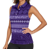 Fiji Marau na Kerisimasi Women Sleeveless Polo Shirt Purple Tapa Masi Inspired Christmas LT9 - Polynesian Pride