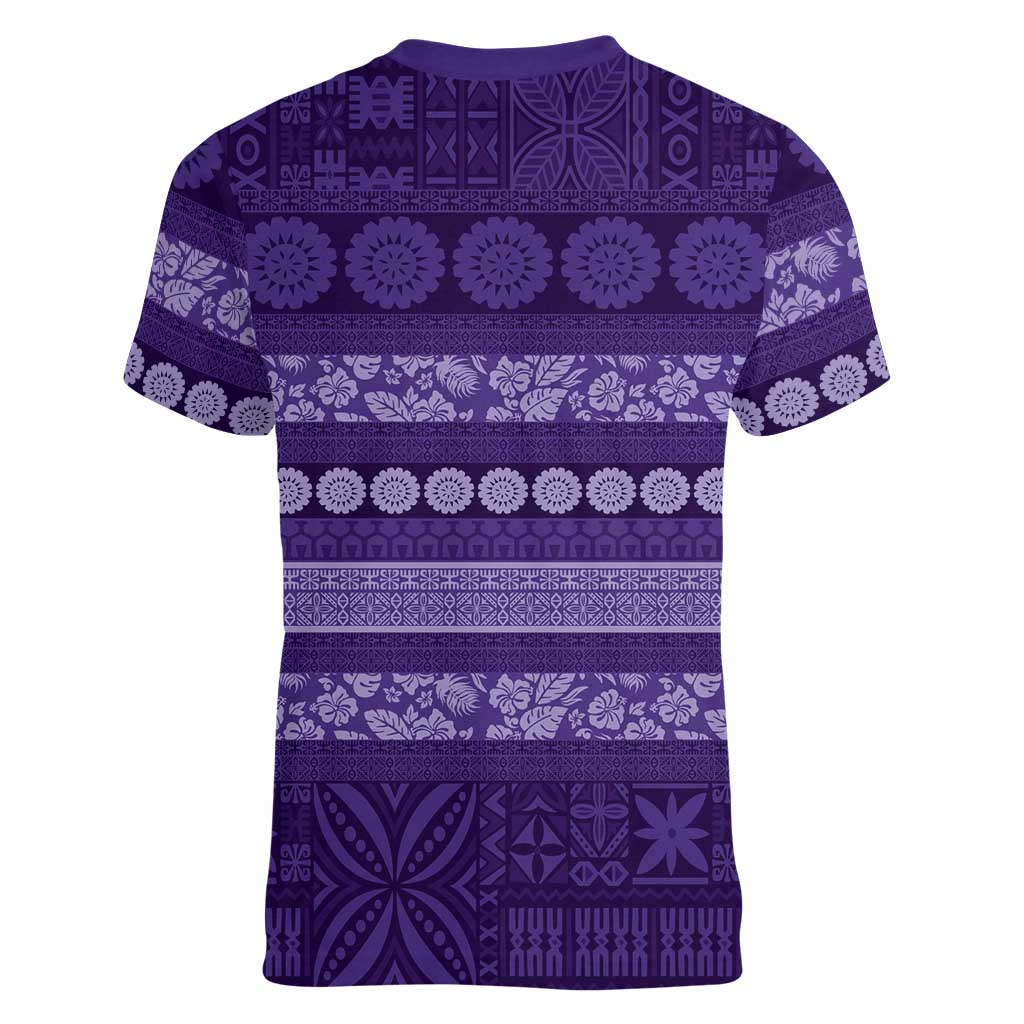 Fiji Marau na Kerisimasi Women V-Neck T-Shirt Purple Tapa Masi Inspired Christmas LT9 - Polynesian Pride