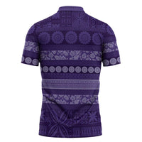Fiji Marau na Kerisimasi Zipper Polo Shirt Purple Tapa Masi Inspired Christmas - Polynesian Pride