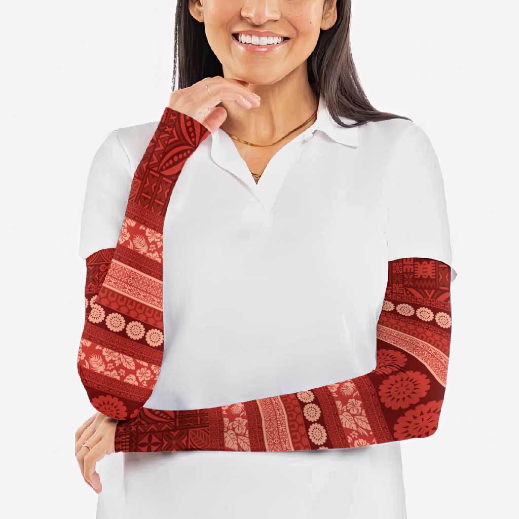Fiji Marau na Kerisimasi Arm Sleeves Red Tapa Masi Inspired Christmas - Polynesian Pride