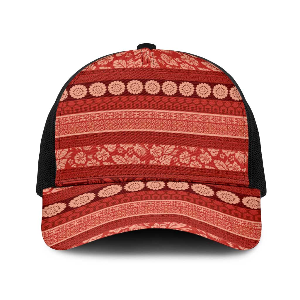 Fiji Marau na Kerisimasi Baseball Net Cap Red Tapa Masi Inspired Christmas - Polynesian Pride