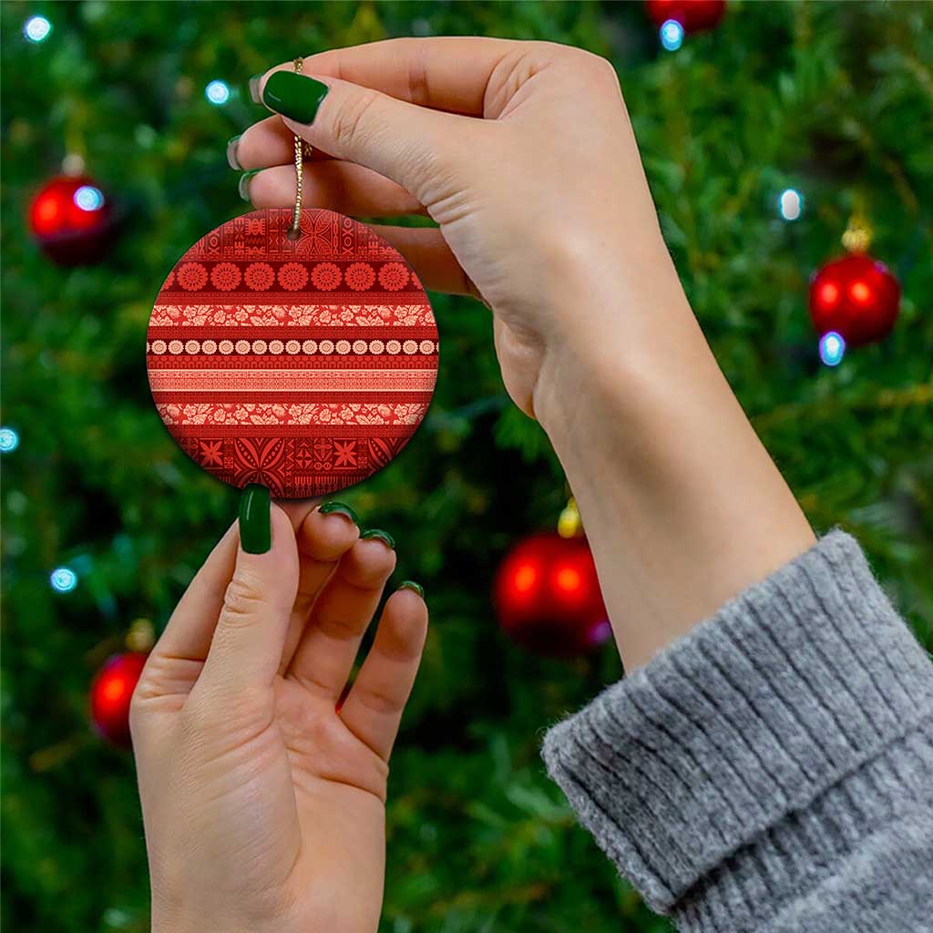 Fiji Marau na Kerisimasi Ceramic Ornament Red Tapa Masi Inspired Christmas - Polynesian Pride