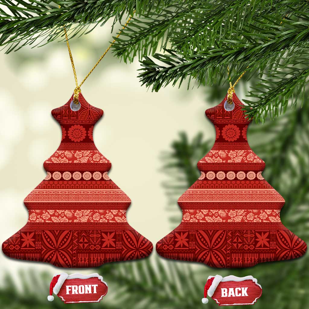 Fiji Marau na Kerisimasi Ceramic Ornament Red Tapa Masi Inspired Christmas - Polynesian Pride