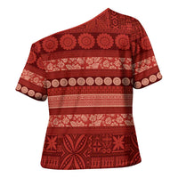 Fiji Marau na Kerisimasi Cross Shoulder Shirt Red Tapa Masi Inspired Christmas - Polynesian Pride