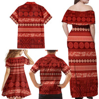 Fiji Marau na Kerisimasi Family Matching Off Shoulder Maxi Dress and Hawaiian Shirt Red Tapa Masi Inspired Christmas LT9 - Polynesian Pride