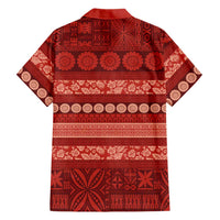 Fiji Marau na Kerisimasi Family Matching Off Shoulder Maxi Dress and Hawaiian Shirt Red Tapa Masi Inspired Christmas LT9 - Polynesian Pride