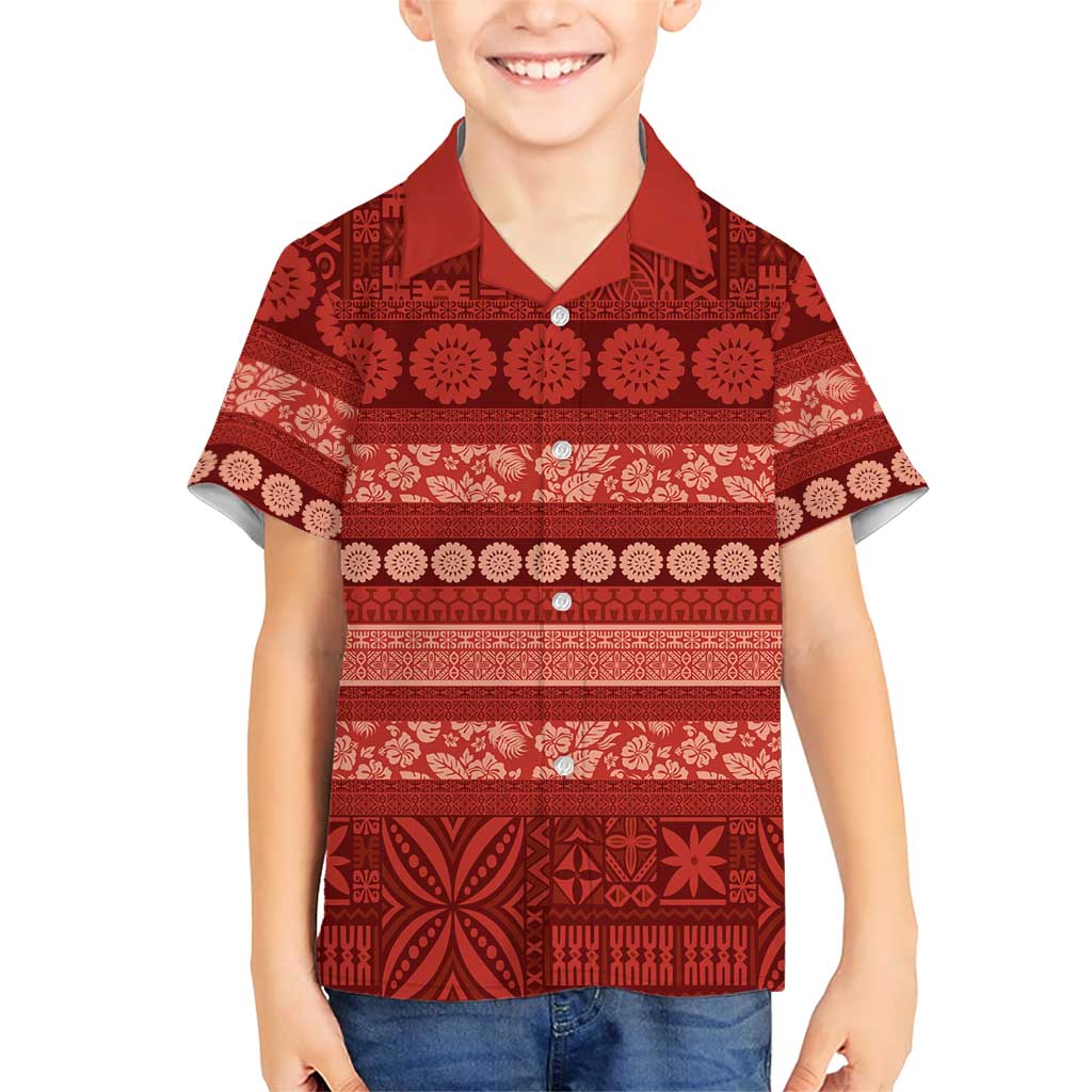 Fiji Marau na Kerisimasi Family Matching Off Shoulder Maxi Dress and Hawaiian Shirt Red Tapa Masi Inspired Christmas LT9 Son's Shirt Red - Polynesian Pride