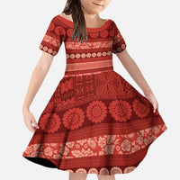 Fiji Marau na Kerisimasi Family Matching Puletasi and Hawaiian Shirt Red Tapa Masi Inspired Christmas LT9 Daughter's Dress Red - Polynesian Pride