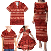 Fiji Marau na Kerisimasi Family Matching Puletasi and Hawaiian Shirt Red Tapa Masi Inspired Christmas LT9 - Polynesian Pride