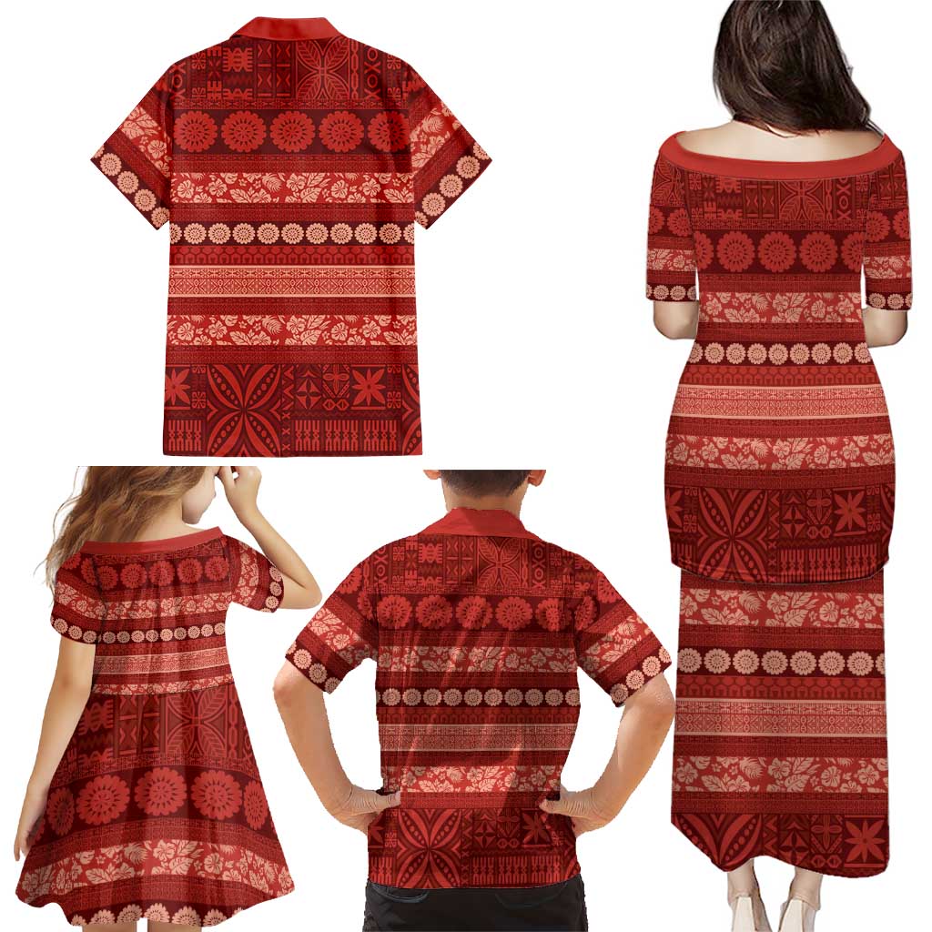 Fiji Marau na Kerisimasi Family Matching Puletasi and Hawaiian Shirt Red Tapa Masi Inspired Christmas LT9 - Polynesian Pride