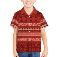 Fiji Marau na Kerisimasi Family Matching Tank Maxi Dress and Hawaiian Shirt Red Tapa Masi Inspired Christmas LT9 Son's Shirt Red - Polynesian Pride