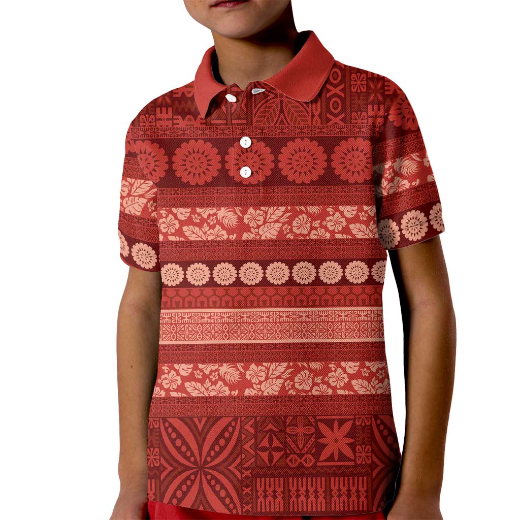 Fiji Marau na Kerisimasi Kid Polo Shirt Red Tapa Masi Inspired Christmas - Polynesian Pride