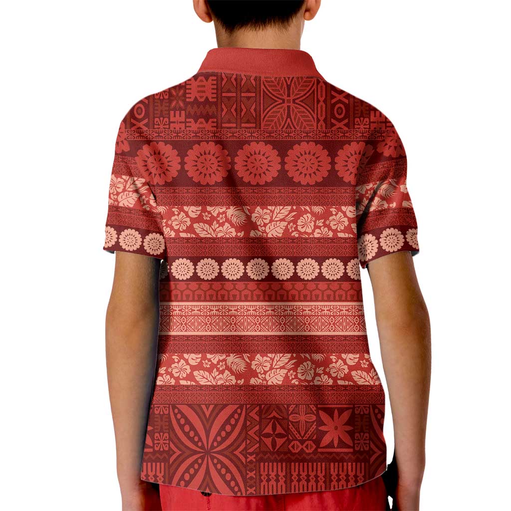 Fiji Marau na Kerisimasi Kid Polo Shirt Red Tapa Masi Inspired Christmas - Polynesian Pride