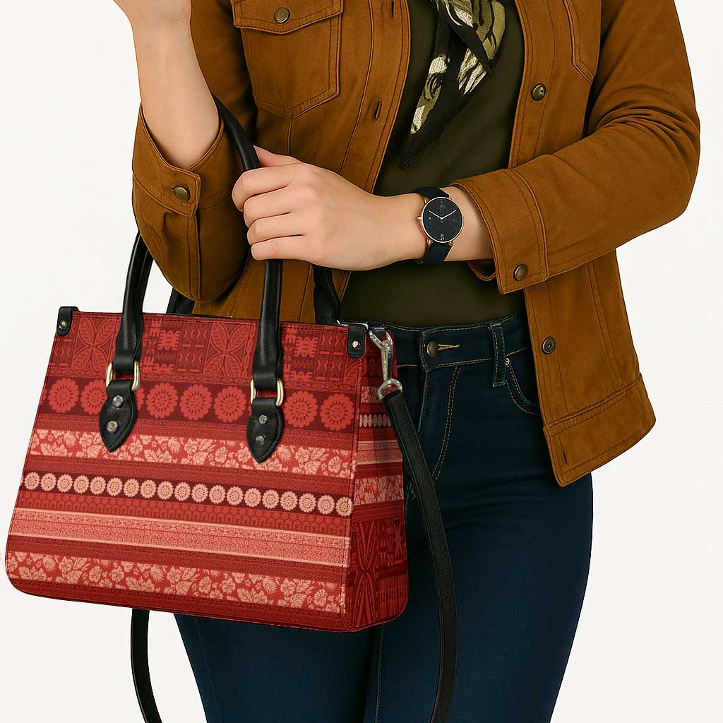 Fiji Marau na Kerisimasi Leather Bag Red Tapa Masi Inspired Christmas - Polynesian Pride