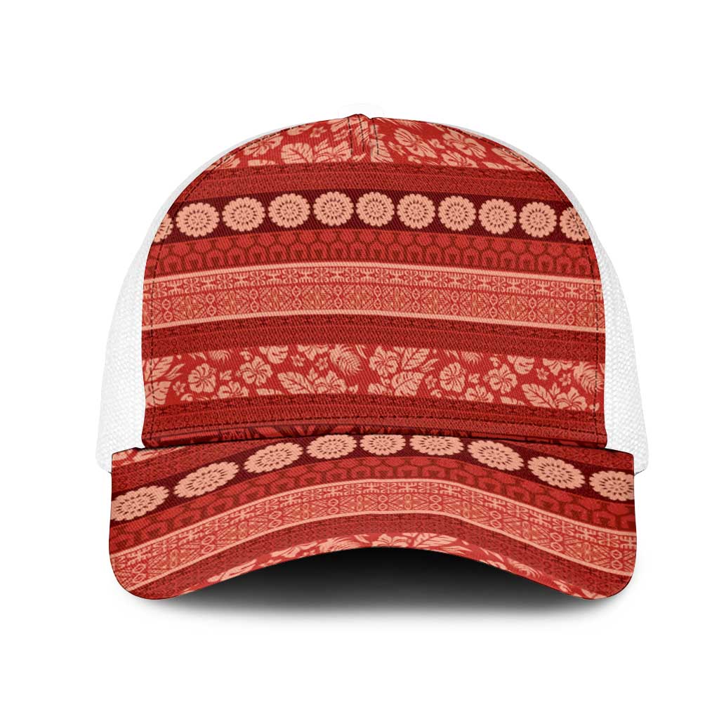 Fiji Marau na Kerisimasi Mesh Trucker Cap Red Tapa Masi Inspired Christmas - Polynesian Pride