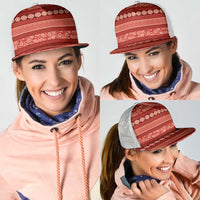 Fiji Marau na Kerisimasi Mesh Trucker Cap Red Tapa Masi Inspired Christmas - Polynesian Pride