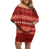 Fiji Marau na Kerisimasi Off Shoulder Short Dress Red Tapa Masi Inspired Christmas - Polynesian Pride