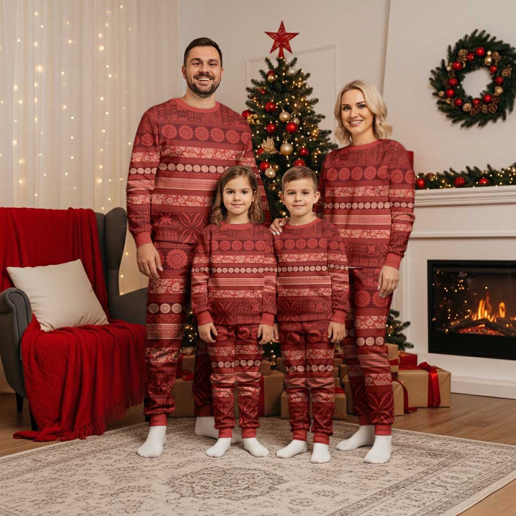 Fiji Marau na Kerisimasi Christmas Pajama Set Red Tapa Masi Inspired Christmas - Polynesian Pride